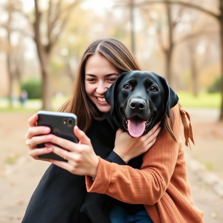 Original phone photo of a owner with her dog
